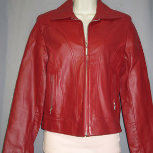 JULIET MICHELLE Red Fitted Leather Jacket Size S